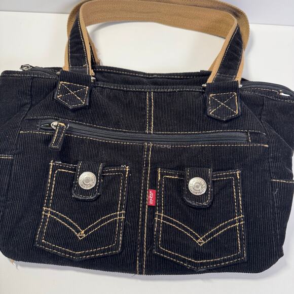 Vintage Rare Y2K Levi's Black Corduroy Shoulder Bag Retro Casual Boho Goth - Picture 4 of 11